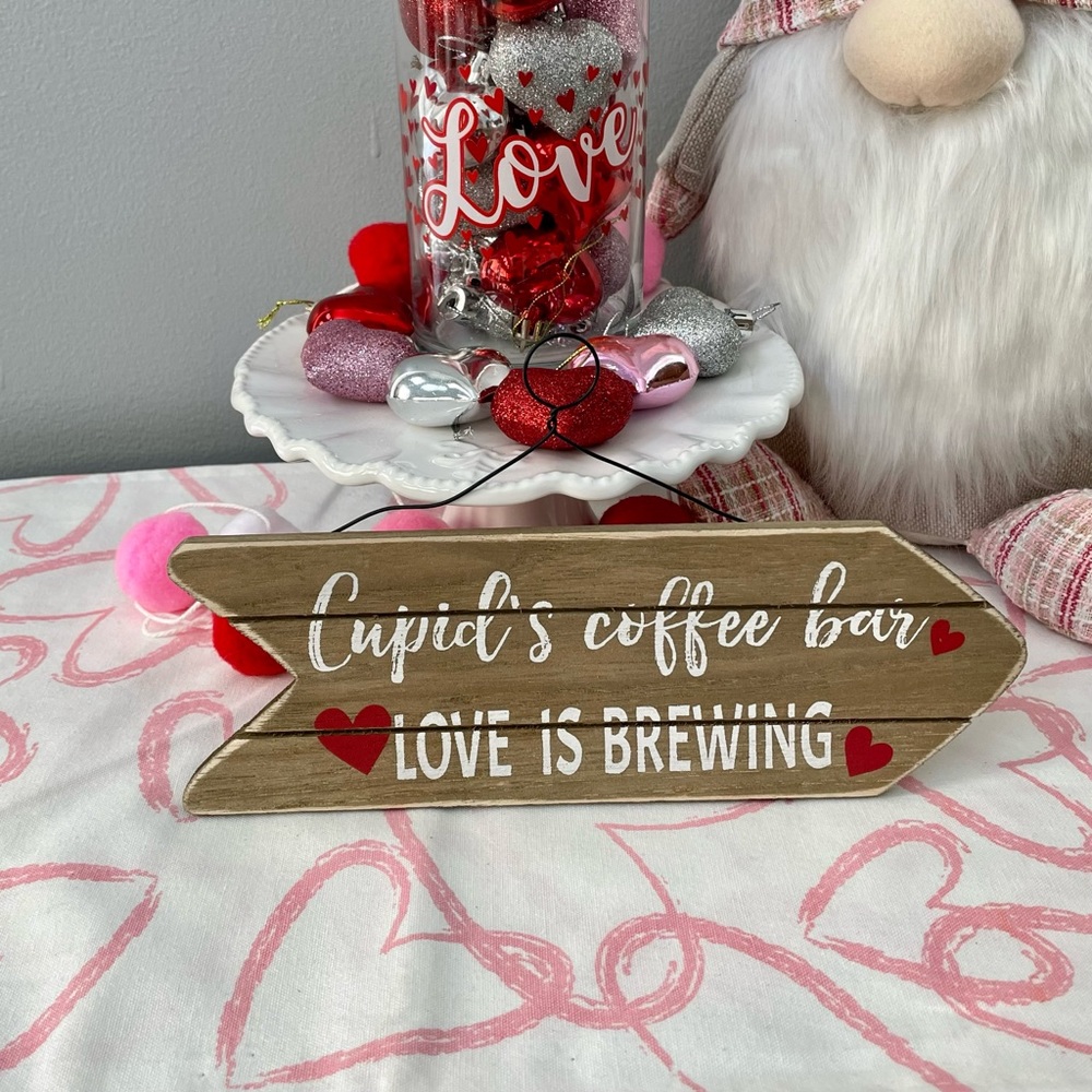 VALENTINE'S Day Cupid's Coffee Bar Wood Sign Love Hearts New